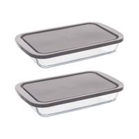 5Five Ovenschaal van borosilicaat glas met deksel - 2x - rechthoek - 1.6 Liter - 29 x 18 x 5 cm - Ovenschalen