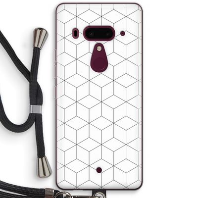 Zwart-witte kubussen: HTC U12+ Transparant Hoesje met koord