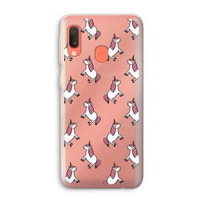 Eenhoorns overal: Samsung Galaxy A20e Transparant Hoesje