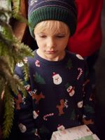 Jacquard jongenstrui met grappige motieven voor de kerst donkerblauw - thumbnail