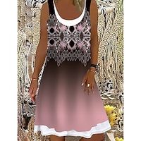 Dames Gewone jurk Tank-jurk Zomerjurk Tribal nep tweedelig Afdrukken U-hals Mini-jurk Etnisch Dagelijks Afspraakje Mouwloos Normale pasvorm Geel Blozend Roze blauw Zomer Lente S M L XL XXL Lightinthebox - thumbnail