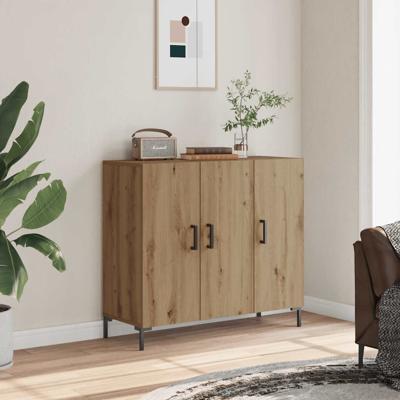 Dressoir 90x34x80 cm bewerkt hout artisanaal eikenkleurig