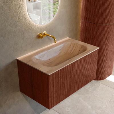 Badmeubel Mondiaz Kurve-Dlux | 80 cm | Meubelkleur Ruby | Wastafelkleur Saba | Solid surface | Wasbak midden spoelbak | Zonder kraangat(en)