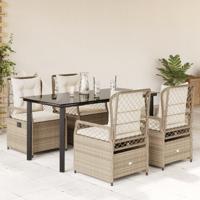 5-delige Tuinset met kussens poly rattan beige