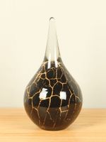 Glassculptuur druppel zwart/bladgoud, 30 cm