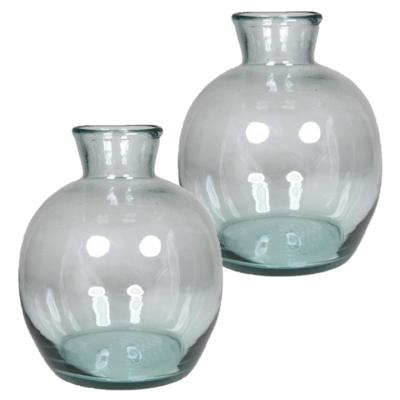 Floran Bol bloemenvaas - 2x - glas - transparant - smalle hals - 18 x 18 cm