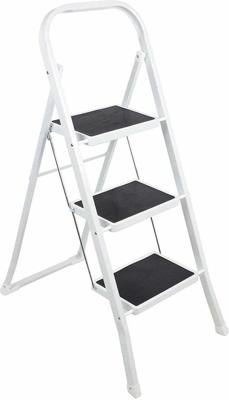 Inklapbare keukentrap - wit/zwart - 3 treden - 105 cm - huishoudtrap - opvouwbaar