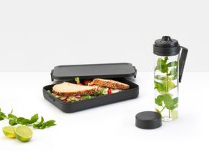 Brabantia Make & Take breakset 2-delig, kunststof (waterfles met zeef, lunchbox plat) - Dark Grey