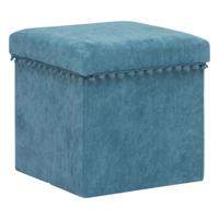 Poef/krukje/hocker Arabic - Opvouwbare zit opslag box - fluweel Blauw - D38 x H38 cm