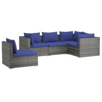 vidaXL 5-delige Loungeset met kussens poly rattan grijs