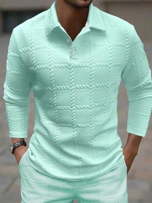 Bon&Bon Homme Men's Jacquard Knitted Long Sleeve Polo Shirt - Black Mint Green / L
