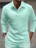 Bon&Bon Homme Men's Jacquard Knitted Long Sleeve Polo Shirt - Black Mint Green / L
