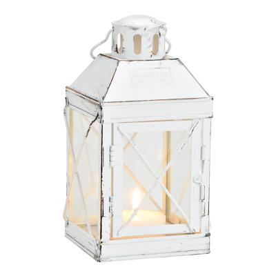 Lantaarn in wit van metaal/glas, B12 x D12 x H22 cm