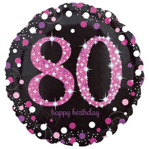 Folieballon 80 Jaar Happy Birthday Pink 43cm