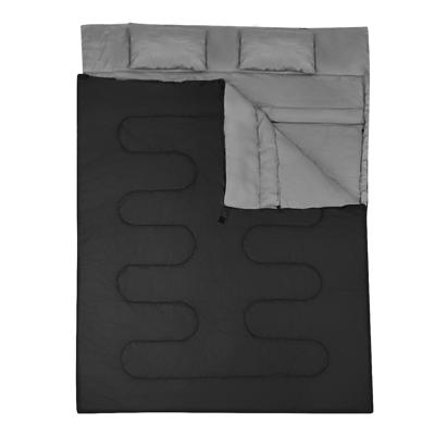 Dubbele Slaapzak 2 Persoons Waterdichte Slaapzak met 2 Kussens en Draagtas voor Kamperen en Reizen Zwart/Blauw 220x150 cm