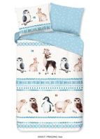 Good Morning Kinderdekbedovertrek "winter dieren" - Blauw - (140x200/220 cm) - Katoen Flanel
