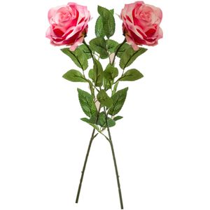 2x Roze rozen Marleen kunstbloemen 63 cm