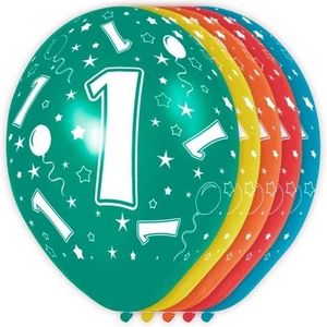 5x Gekleurde 1 jaar thema party ballonnen 30 cm   -