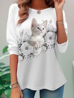 Casual Floral Crew Neck Loose T-Shirt - thumbnail