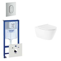 QeramiQ Salina Toiletset - inbouwreservoir - spoelrandloos - wandcloset - softclose - bedieningsplaat verticaal mat chroom 0729205/0729241/sw96855/sw96857/