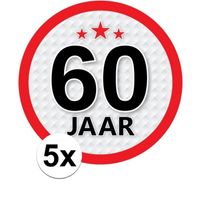 5x 60 Jaar leeftijd stickers rond 15 cm verjaardag versiering