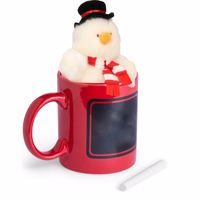 Kerstkado rode mok met sneeuwpop knuffel - thumbnail
