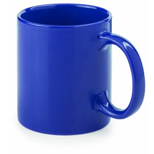 Koffie mokken/bekers - 1x - keramiek - glans - met oor - blauw - 370 ml
