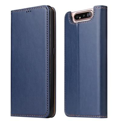 Dermis textuur PU + TPU horizontale Flip lederen draagtas met houder & kaartsleuven & portemonnee voor Galaxy A80 (blauw)