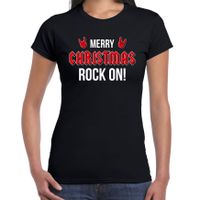 Merry Christmas rock on Kerst t-shirt zwart voor dames - thumbnail