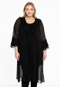 Yoek Cardi-blouse met ruches | Zwart | Maat 54/56