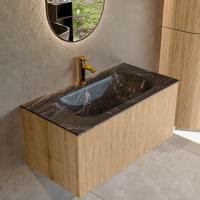 Badmeubel Mondiaz Kurve-Dlux | 90 cm | Meubelkleur Oak | Wastafelkleur Lava | Solid surface | Midden spoelbak | 1 kraangat