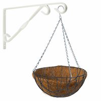 Hanging basket 40 cm met klassieke muurhaak wit en kokos inlegvel - metaal - complete hangmand set