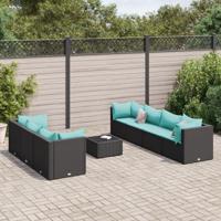 8-delige Loungeset met kussens poly rattan zwart