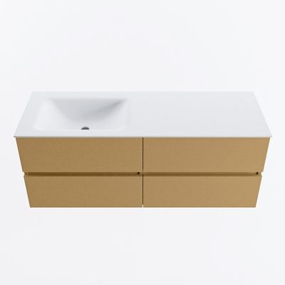 MONDIAZ VICA 130cm badmeubel onderkast Oro 4 lades. Wastafel CLOUD links 1 kraangat, kleur Talc.
