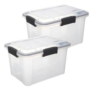 5Five opberg Box met deksel - 2x - Protect - 18 liter - 38 x 29 x 25 cm - kunststof - transparant