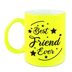 Best Friend Ever cadeau mok / beker neon geel 330 ml - feest mokken