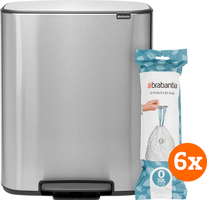 Brabantia Bo Pedal Bin 2 x 30 Liter Rvs Fingerprint Proof + Vuilniszakken (120 stuks)