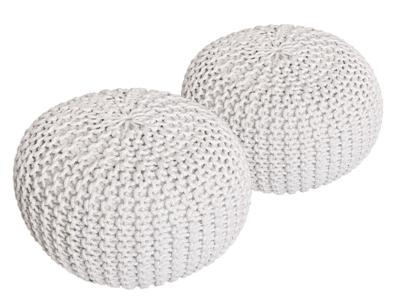 Charlotte - Sitzhocker Pouf SET 2 Stück - Wit - Gerecycled katoen - Ø 55 cm H 37 cm