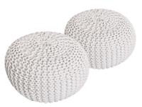 Charlotte - Sitzhocker Pouf SET 2 Stück - Wit - Gerecycled katoen - Ø 55 cm H 37 cm