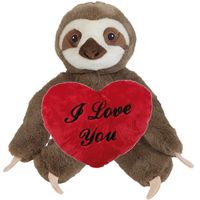 Valentijn Love cadeau set - Knuffel Luiaard met rood Love you hartje 10 cm - thumbnail