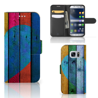 Samsung Galaxy S7 | Book Style Case | Wood Heart - Cadeau voor je Vriend