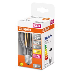 OSRAM 4058075436886 LED-lamp Energielabel D (A - G) E27 Peer 7.5 W = 75 W Warmwit (Ø x l) 60 mm x 105 mm 1 stuk(s)