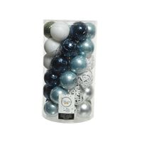 37x stuks kunststof kerstballen wit/groen/zilver/blauw mix 6 cm - Kerstbal - thumbnail