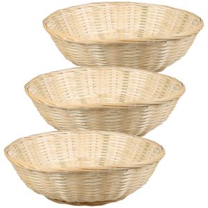 Broodmand rond - 3x - bamboe hout - D35 cm - mandje rotan/riet