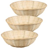 Broodmand rond - 3x - bamboe hout - D35 cm - mandje rotan/riet