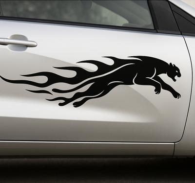 Autosticker rennende puma met vlammen