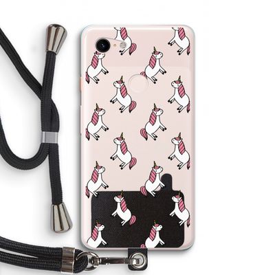 Eenhoorns overal: Pixel 3 XL Transparant Hoesje met koord