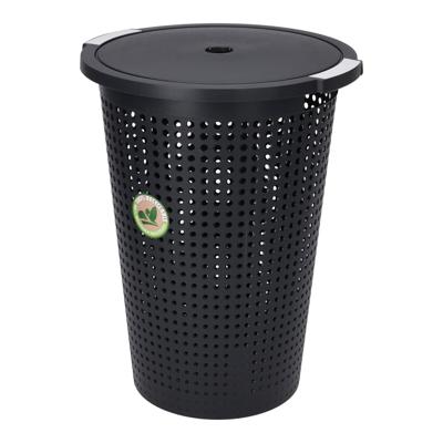Bathroom Solutions wasmand met deksel - rond - antraciet - 35 liter - kunststof