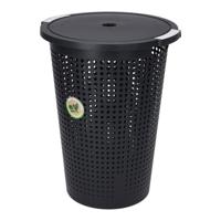 Bathroom Solutions wasmand met deksel - rond - antraciet - 35 liter - kunststof