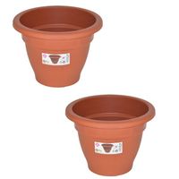 Set van 2x stuks terra cotta kleur ronde plantenpot/bloempot kunststof diameter 18 cm - Plantenpotten - thumbnail